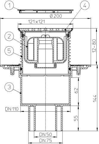 Трап HL 310NPr-3000 с Сухим сифоном, с решеткой 3124