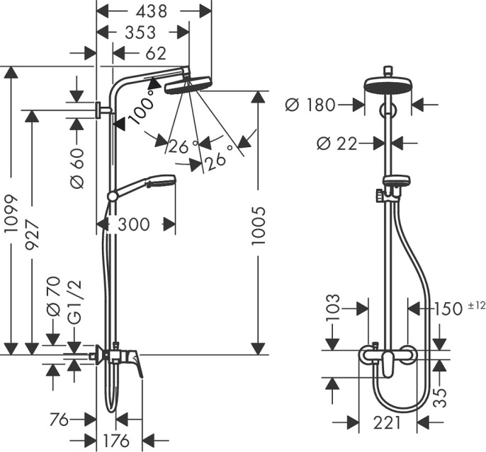 Душевая колонна Hansgrohe Crometta 160 1jet 27266400