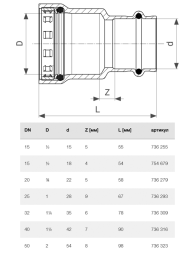 Соединение-переход Viega c Megapress на Sanpress Ду 40 - 1 1/2 х 42 мм, модель 4213.2