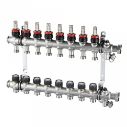 Коллектор Oventrop Multidis SF 11, нержавеющая сталь, 1 x 3/4 дюйма, с ротаметрами 0-5 л/мин. на подаче