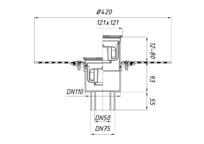 Трап HL 310NPr-3000 с приварным полимербитумным гидроизоляционным полотном