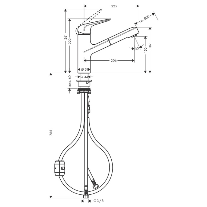 Смеситель для кухни Hansgrohe M427-H150 с вытяжным изливом, хром