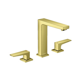 Смеситель для раковины Hansgrohe Metropol 160, 3 отверстия, Push-Open, золото
