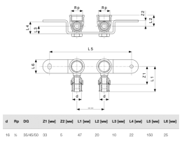 Монтажный узел Viega SmartPress 2 x 16 x Rp 1/2 (35/45/50 мм), с П-креплением, для подключения радиаторов, модель 6723.1