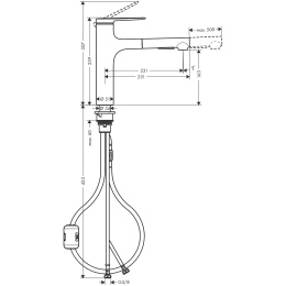 Смеситель для кухни Hansgrohe Zesis M33 160, с вытяжным душем, матовый черный