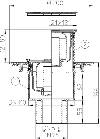 Трап HL 310N-3000 с решеткой 037Pr.3E - Цвет латунь
