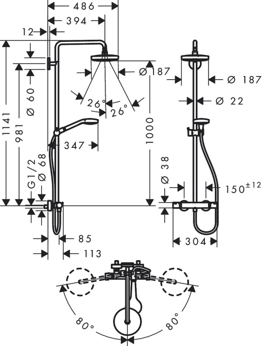 Душевая колонна Hansgrohe Croma Select S 180 2jet 27253400