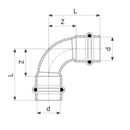 Отвод 90 медный Viega Profipress с SC-Contur d=54 (арт. 291 716)