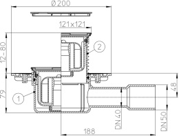 Трап HL 510NPr-3000 с Сухим сифоном, с решеткой 037Pr.3E - Цвет латунь