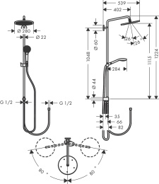 Душевая колонна без смесителя Hansgrohe Croma Select 280 1jet Reno Showerpipe 26793000