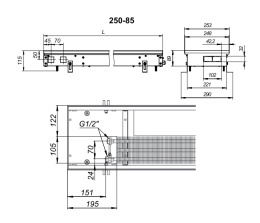 Внутрипольный конвектор с вентилятором Techno KVZV 250-85-2400