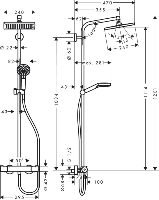 Душевая колонна Hansgrohe Crometta Е 240 1jet Showerpipe 27271000