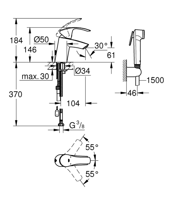 Смеситель для раковины Grohe Eurosmart New 23124002