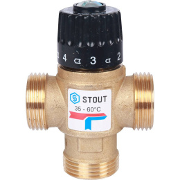 Клапан смесительный Stout термостатический для сиcтем отопления и ГВС 1 НР 35-60С KV 2,5 м3/ч, SVM-0120-256025