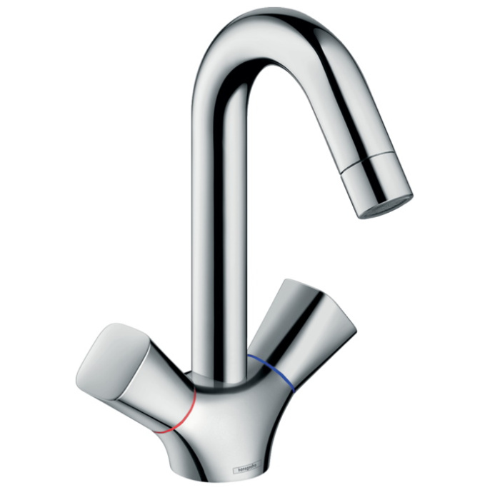 Смеситель для раковины Hansgrohe Logis, двуручный, без донного клапана, хром