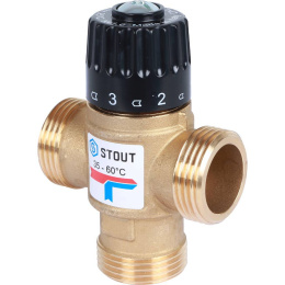 Клапан смесительный Stout термостатический для систем отопления и ГВС 1 НР 35-60С KV 1,6 м3/ч, SVM-0120-166025