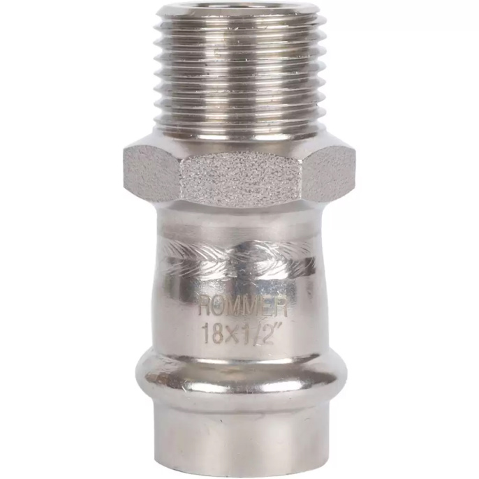 Переходник Rommer пресс 18х1/2, ВПр-НР, нержавеющая сталь