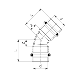 Отвод 45 медный Viega Profipress с SC-Contur d=28 (арт. 292 362)
