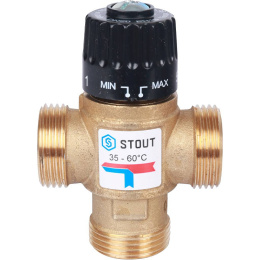 Клапан смесительный Stout термостатический для сиcтем отопления и ГВС 1 НР 35-60С KV 2,5 м3/ч, SVM-0120-256025