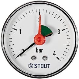 Манометр Stout аксиальный с указателем предела, Dn 63 мм 1/4 , 0...4 бар, кл.2.5