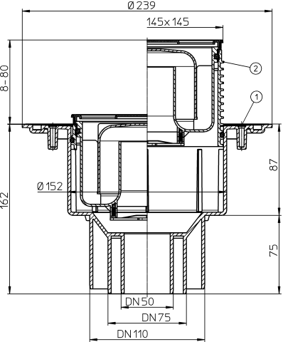 Трап HL 3100 с решёткой, с надставным элементом Klik-Klak