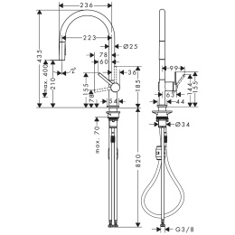 Смеситель для кухни Hansgrohe M54 Talis 210 с вытяжным душем, хром