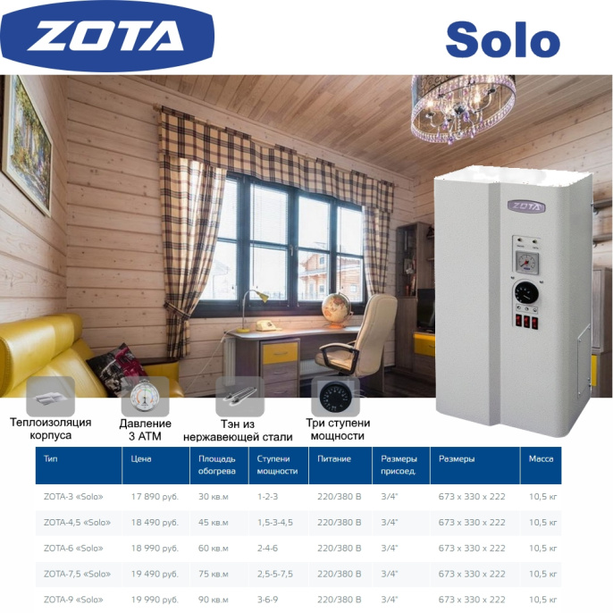 Электрический котёл отопления одноконтурный настенный ZOTA 6 Solo (SL3468420006)